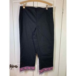 California Style Pants Womens Medium Black Boho Embellished Beaded Ribbon‎ Artsy